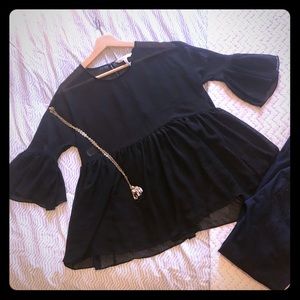 BCBG Sheer Peplum Top